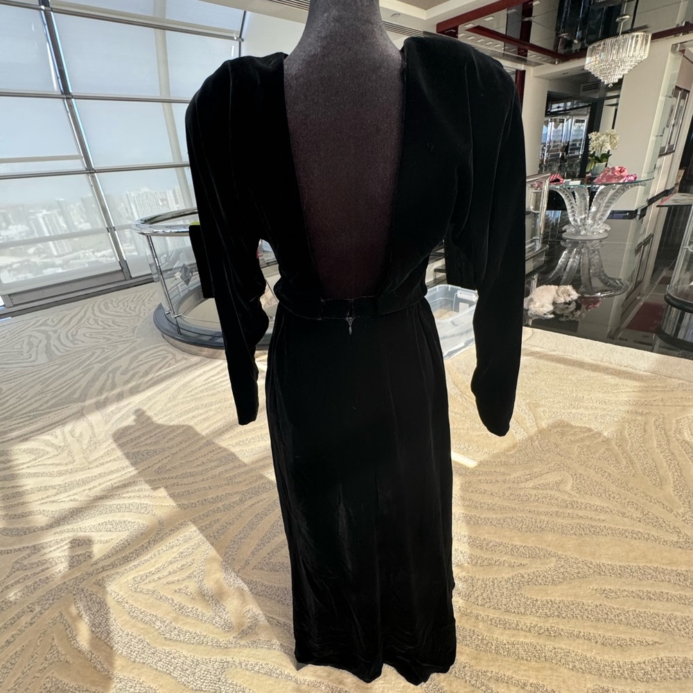 Vintage Black Velvet Long Sleeve Dress - Picture 1 of 3